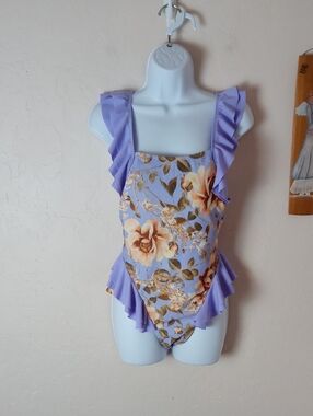 Women's Lavender Floral Ruffle One-Piece Swimsuit